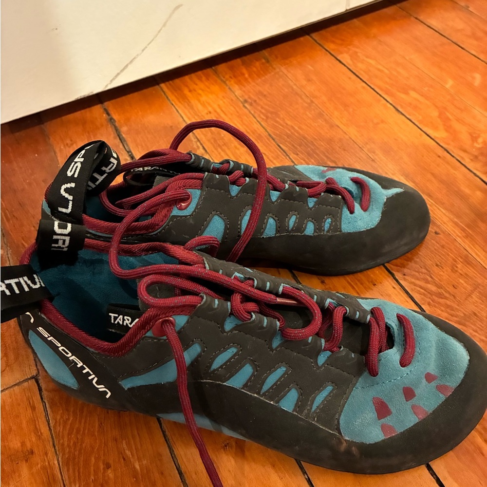 La Sportiva Women's Teal and Burgundy Climbing Shoes